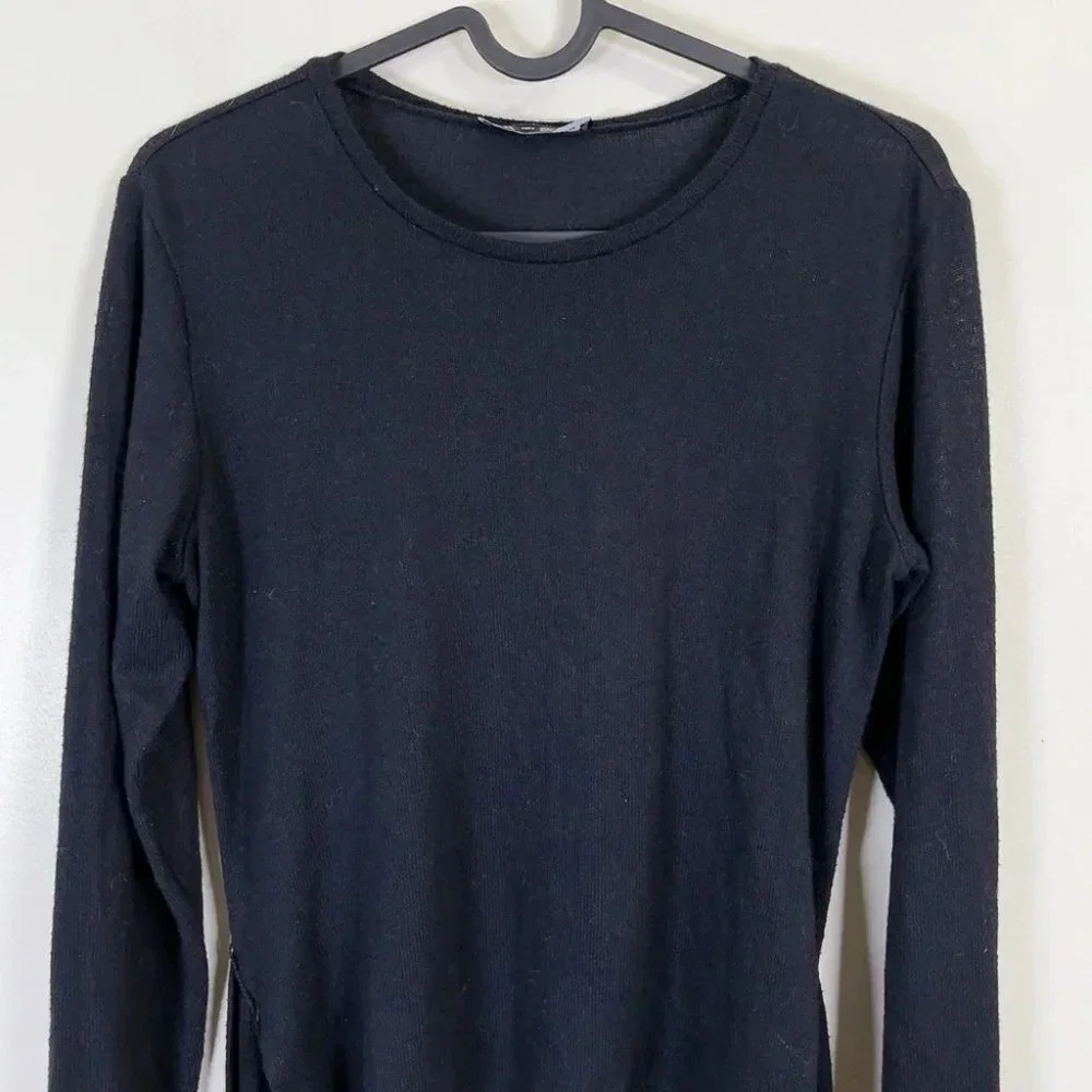 Zara Soft Ribbed Tie Waist Crew Neck Sweater